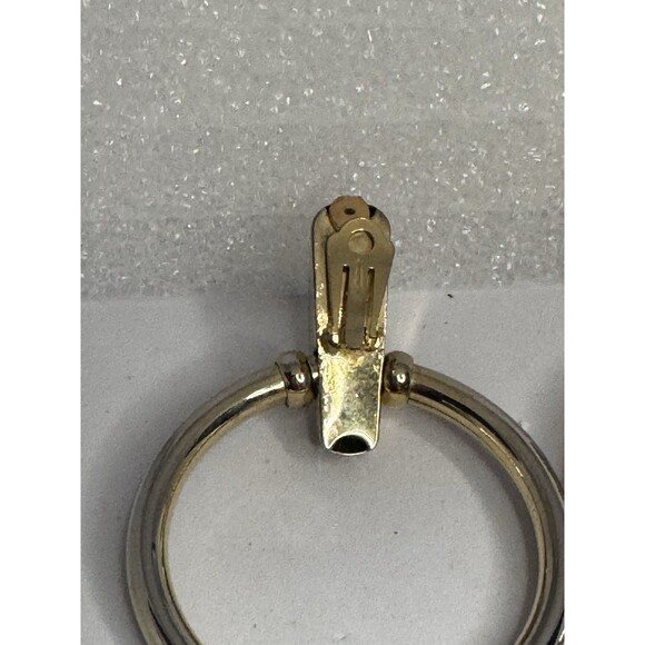 Vintage Gold Tone Dangle Hoop Clip On Earrings, Door Knocker, 80s Estate - Picture 4 of 5